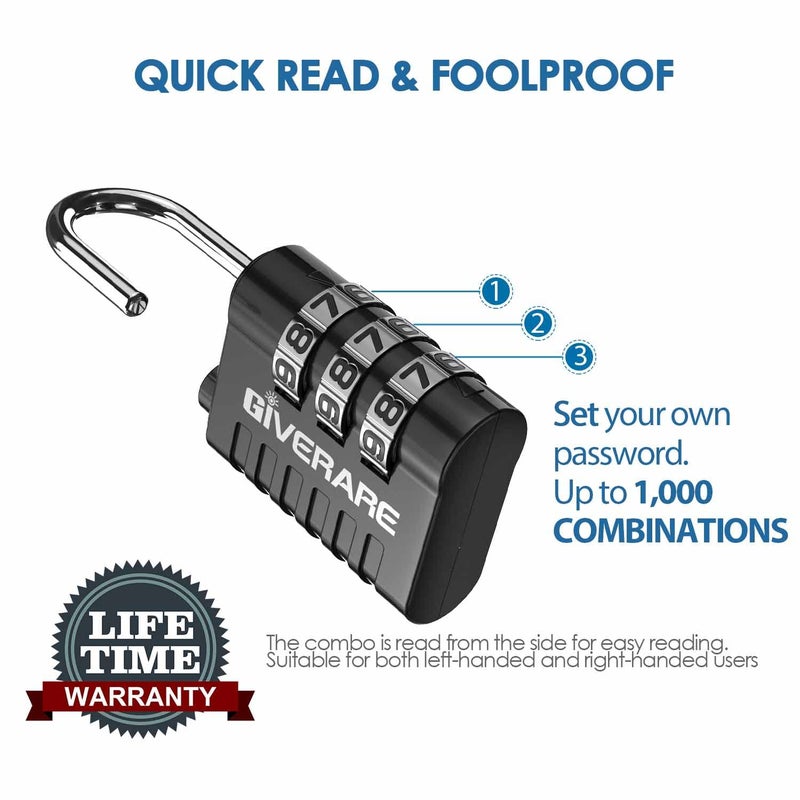 GIVERARE 8 Pack Combination Lock, 3-Digit Padlock Keyless, Resettable Luggage Locks for Backpack, Gym & School & Employee Locker, Weatherproof Travel Lock for Fence, Backyard Gate, Hasp, Case-Black - Image 5